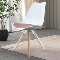 Fusion Living Soho White & Blush Pink Plastic Dining Chair With Pyramid Light Wood Legs - thumbnail 2