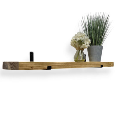 MKGT Narrow Rustic Shelf, 15Cm Deep Solid Wood Wall Shelf With Black Brackets (Rustic Pine, 130Cm) - image 1