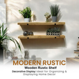 MKGT Narrow Rustic Shelf, 15Cm Deep Solid Wood Wall Shelf With Black Brackets (Rustic Pine, 130Cm) - thumbnail 5