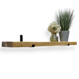 MKGT Narrow Rustic Shelf, 15Cm Deep Solid Wood Wall Shelf With Black Brackets (Rustic Pine, 130Cm) - thumbnail 1