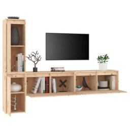 Berkfield Tv Cabinets 4 Pcs Solid Wood Pine - thumbnail 4