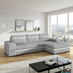 Finn Living Room Corner Sofa Bed With Sinuous Spring Wooden Frame Legs Storage Container 285X165X90Cm Light Grey And White Right - thumbnail 1