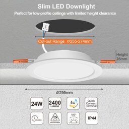 Paul Russells Led Round Panel Ceiling Lights, 24W, 2400 Lumens, Ip44, Cct Switchable (3000K/4000K/6500K) - thumbnail 2