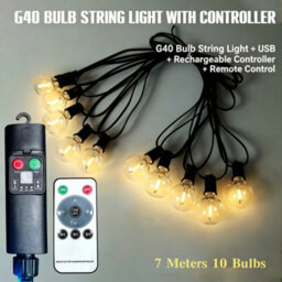 Amorly 23Ft Led Outdoor String Lights With Remote Control, 10 Hanging Bulbs, Waterproof Decorative Patio Lights For Balcony,bistro,gazebo - thumbnail 1