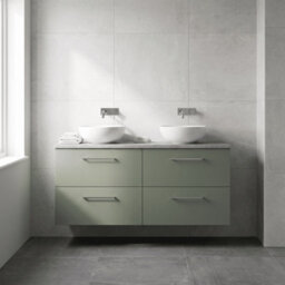 Balterley Bramshall 1200mm Wall Hung 4 Drawer Vanity Unit With Laminate Worktop For Modern Bathroom Storage - Satin Green - thumbnail 2
