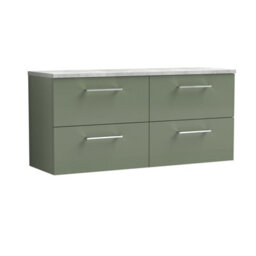 Balterley Bramshall 1200mm Wall Hung 4 Drawer Vanity Unit With Laminate Worktop For Modern Bathroom Storage - Satin Green