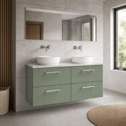 Balterley Bramshall 1200mm Wall Hung 4 Drawer Vanity Unit With Laminate Worktop For Modern Bathroom Storage - Satin Green - thumbnail 4