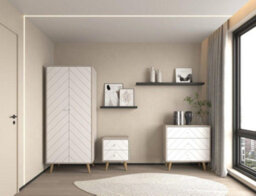 Seconique Dixie Bedroom Set Wardrobe Chest Of Drawers Bedside In Dusty Grey And White