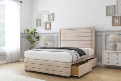 "Comfort Anna Sand Naples Divan Bed Base 4 Drawers - 26"" Strutted  & 12"" Footboard 4'6 Double" - image 1