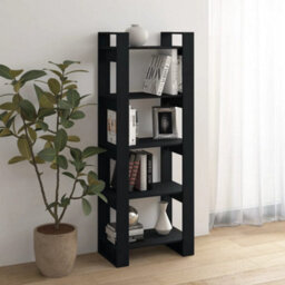 Berkfield Book Cabinet/room Divider Black 60X35X160 Cm Solid Wood - thumbnail 6