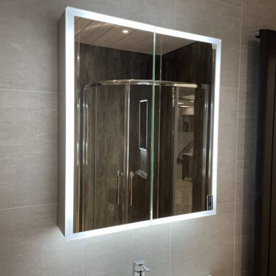 Bella Led Mirror Cabinet 700 X 800mm Double Door Demister And Shaver - image 1