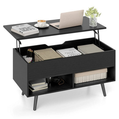 Lift Top Coffee Table Mid Century Modern Accent Table W/shelves - image 1