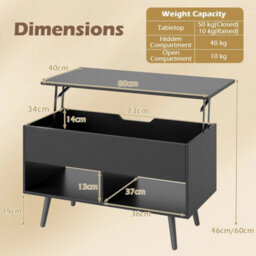 Lift Top Coffee Table Mid Century Modern Accent Table W/shelves - thumbnail 2