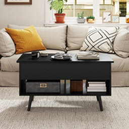 Lift Top Coffee Table Mid Century Modern Accent Table W/shelves - thumbnail 5