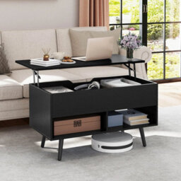 Lift Top Coffee Table Mid Century Modern Accent Table W/shelves - thumbnail 3