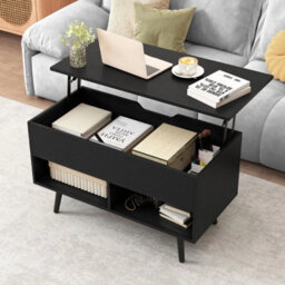 Lift Top Coffee Table Mid Century Modern Accent Table W/shelves - thumbnail 6