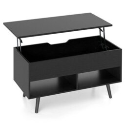 Lift Top Coffee Table Mid Century Modern Accent Table W/shelves - thumbnail 4