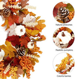 "Amorly Fall Wreath 19"" Autumn Front Door Wreath Harvest Wreath For Outside Indoor Home Wall Festival Thanksgiving Autumn Farmhouse Decor" - thumbnail 7