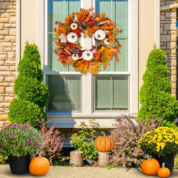"Amorly Fall Wreath 19"" Autumn Front Door Wreath Harvest Wreath For Outside Indoor Home Wall Festival Thanksgiving Autumn Farmhouse Decor" - thumbnail 5