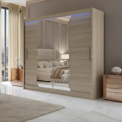 Sliding Door Wardrobe Bega X 180Cm With Mirror Sonoma Led Lights - image 1