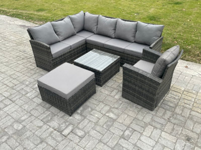 Fimous 8 Seater Outdoor Garden Furniture Set Wicker Pe Rattan Corner Sofa Set With Square Coffee Table Big Footstool Armchair - image 1