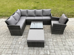 Fimous 8 Seater Outdoor Garden Furniture Set Wicker Pe Rattan Corner Sofa Set With Square Coffee Table Big Footstool Armchair - thumbnail 2