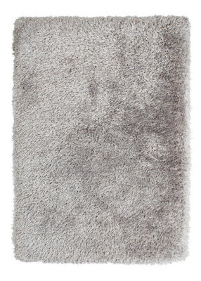 Silver Plain Shaggy Rug, 8Cm Thick Handmade Anti-Shed Rug, Modern Silver Rug For Bedroom, & Diningroom-80Cm X 150Cm - image 1