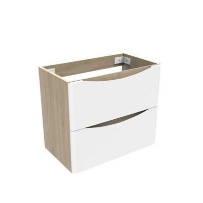 AVER-GROWTH Wall-Mounted Bathroom Vanity Unit Matt White And Oak Flat Pack Bathroom Cabinets Only 590(W)X345X(D)X500(H)mm With 2 Drawers - image 1