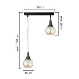 Luminosa Lighting Luminosa Lacrima Bar Pendant Ceiling Light Black Amber Glass Shade 2X E27 - thumbnail 2