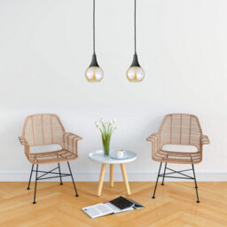 Luminosa Lighting Luminosa Lacrima Bar Pendant Ceiling Light Black Amber Glass Shade 2X E27 - thumbnail 3