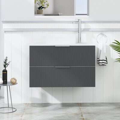 Royal Bathrooms Evora 800mm Graphite Grey Fluted Wall Hung Countertop Vanity Unit 2 Drawer With Round Basin - image 1