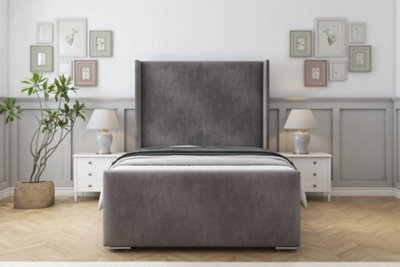 "Sloomy Devonshire Slate Naples Bed Frame With 50"" Upholstered Wingback Headboard 4'6 Double" - image 1