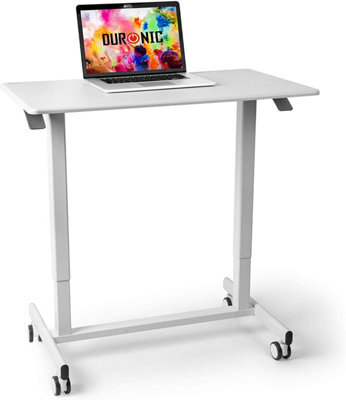Duronic Tm03T Sit-Stand Desk, Ergonomic Office Table With Wheels, 88X50Cm Platform, Adjustable Height 73-107Cm - White - image 1