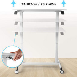 Duronic Tm03T Sit-Stand Desk, Ergonomic Office Table With Wheels, 88X50Cm Platform, Adjustable Height 73-107Cm - White - thumbnail 3