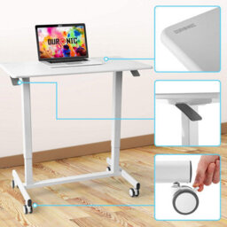 Duronic Tm03T Sit-Stand Desk, Ergonomic Office Table With Wheels, 88X50Cm Platform, Adjustable Height 73-107Cm - White - thumbnail 4