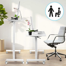 Duronic Tm03T Sit-Stand Desk, Ergonomic Office Table With Wheels, 88X50Cm Platform, Adjustable Height 73-107Cm - White - thumbnail 2