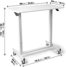 Duronic Tm03T Sit-Stand Desk, Ergonomic Office Table With Wheels, 88X50Cm Platform, Adjustable Height 73-107Cm - White - thumbnail 5