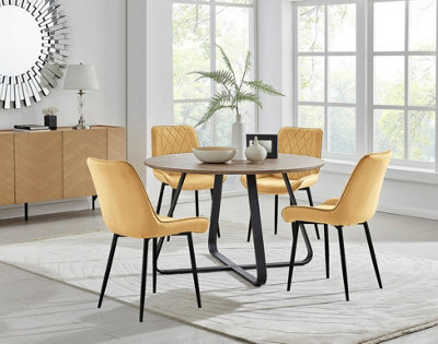 Furniturebox Uk Santorini Brown Round Round Dining Table And 4 Mustard Pesaro Black Leg Chairs - image 1