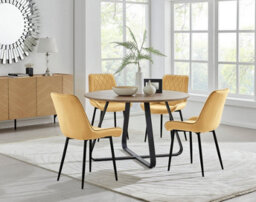 Furniturebox Uk Santorini Brown Round Round Dining Table And 4 Mustard Pesaro Black Leg Chairs - thumbnail 1
