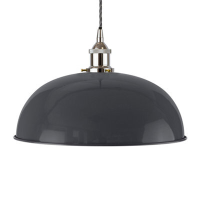 Slate Grey Worcester Painted Dome Pendant Light With Nickel Lamp Holder And Grey Twisted Cable - Se Home - image 1