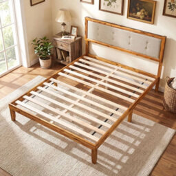 Mid Century Modern Bed Frame Double Size Solid Acacia Wood Platform - thumbnail 5