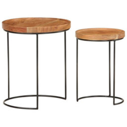 Berkfield 2 Piece Coffee Table Set Solid Acacia Wood And Steel - thumbnail 2