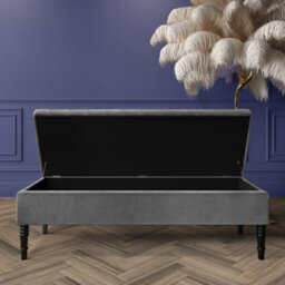 Safar 137Cm Ottoman Storage Bench - Plush Velvet Shoe Bench - Grey Lined Upholstery Storage Footstool - thumbnail 2