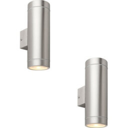 2 Pack Up & Down Twin Outdoor Wall Light - 2 X 7W Gu10 Led - Brushed Steel - thumbnail 1