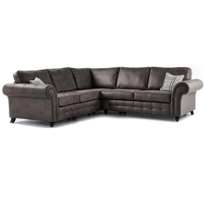 Oakland Large Corner Sofa Suede Leather Grey