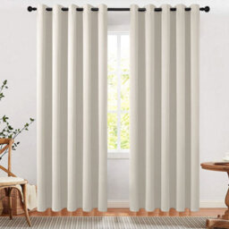 Living And Home Easy Installation Washable Solid Colour Grommet Top Polyester Blackout Curtains Pair Set Of 2 Indoor Use