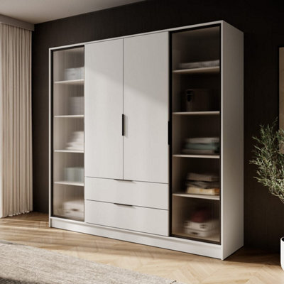 Arte Kelly 206Cm Hinged Wardrobe In Luxurious Cashmere - Spacious Storage With Glass Accents - image 1