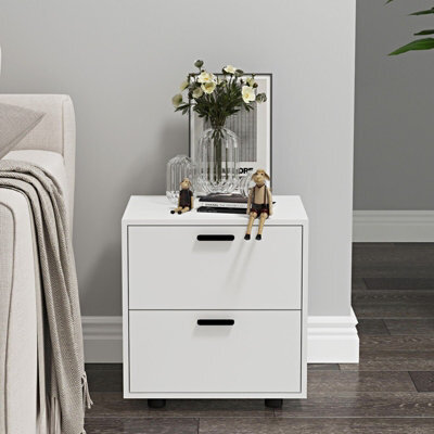 Urbn-Living Urbnliving Height 43Cm 2 Drawer Wooden Bedside Table Cabinet White Bedroom Furniture Storage Nightstand - image 1