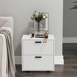 Urbn-Living Urbnliving Height 43Cm 2 Drawer Wooden Bedside Table Cabinet White Bedroom Furniture Storage Nightstand - thumbnail 1