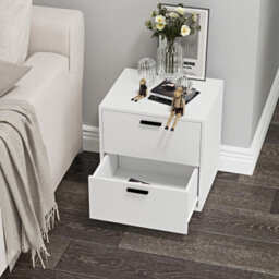 Urbn-Living Urbnliving Height 43Cm 2 Drawer Wooden Bedside Table Cabinet White Bedroom Furniture Storage Nightstand - thumbnail 4